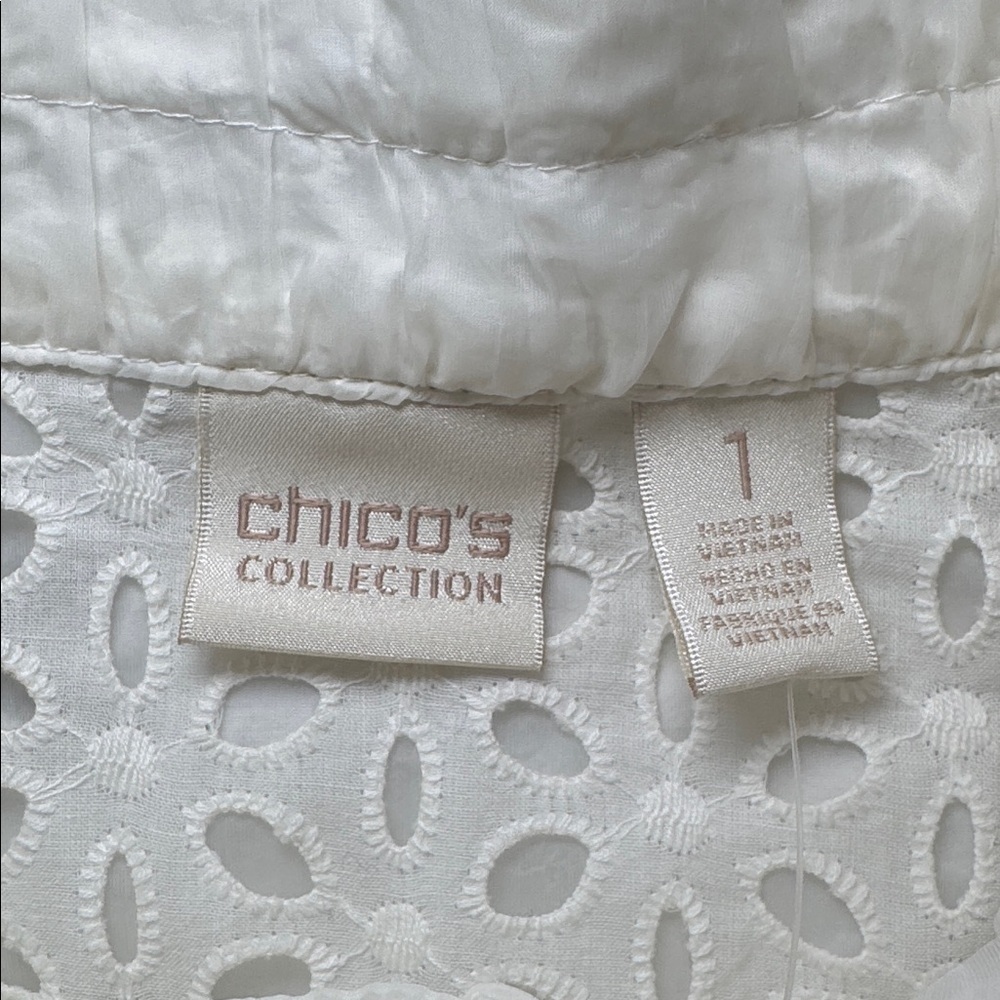 Chico’s White Eyelet Jacket Lightweight Snap Front Size Chico’s 1 US M - Picture 8 of 11